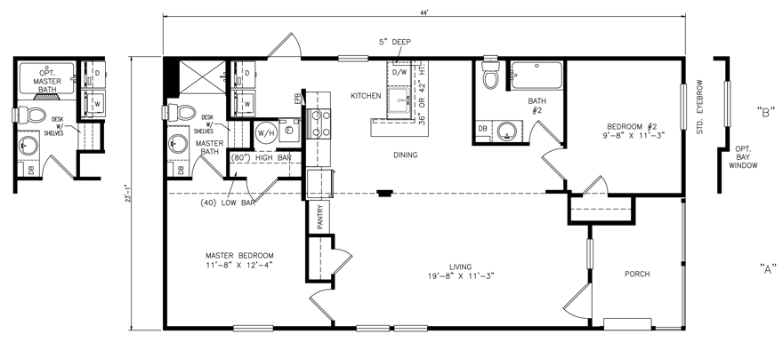 1500 s/f Prefabricated 3 BR 2 BA Home Building Plan 